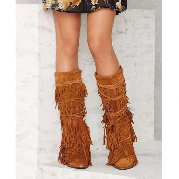 Jeffrey Campbell Tan Fringe Heeled Boots - Picture 5 of 8